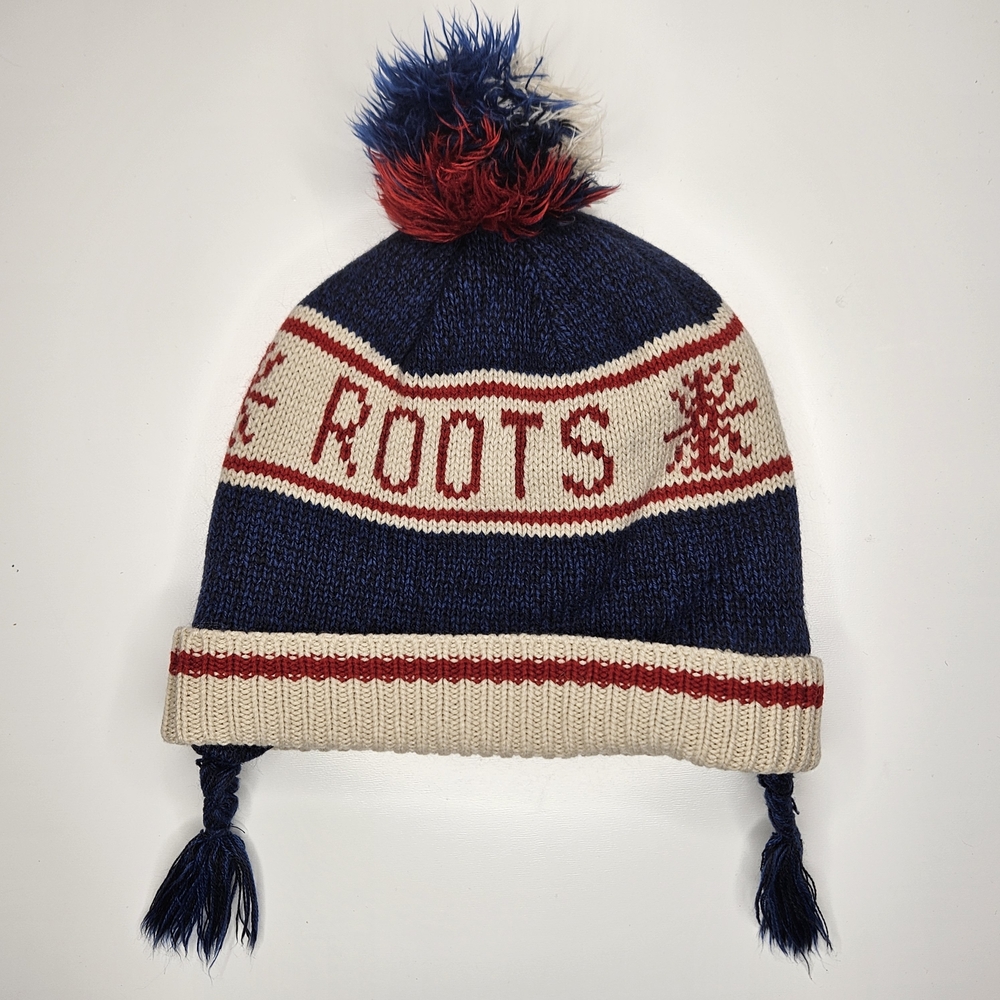 5/$25 Roots Kids Canada Pom Pom Beanie Hat Earflap Winter Knit Blue Red 3-5 Yrs